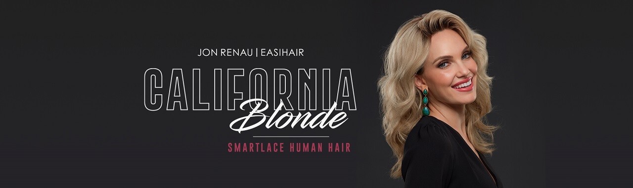 Lady with hair loss wearing a California Blonde colour wig by Jon Renau