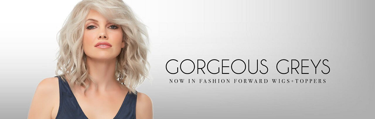 Lady wearing a grey wig to cover her hair loss